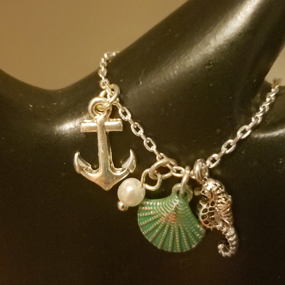 Sea horse, 🐚,⚓,pearl ankle bracelet